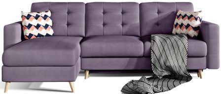 Canapé d'angle convertible et réversible tissu ANSKA - Pieds bois naturel