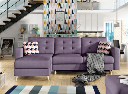 Canapé d'angle convertible et réversible tissu ANSKA - Pieds bois naturel