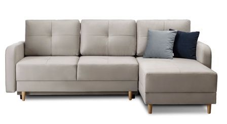Canapé d'angle convertible et réversible tissu KINDO - Pieds bois clair