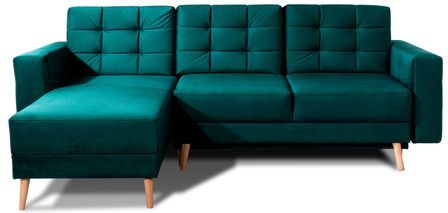 Canapé d'angle convertible et réversible velours ANSKA - Pieds bois naturel