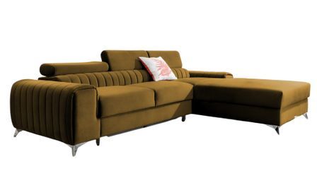 Canapé d’angle convertible GRENKY en velours avec coffre et têtières réglables – 278 cm