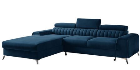 Canapé d’angle convertible GRENKY en velours avec coffre et têtières réglables – 278 cm