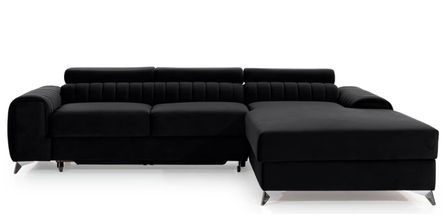 Canapé d’angle convertible GRENKY en velours avec coffre et têtières réglables – 278 cm