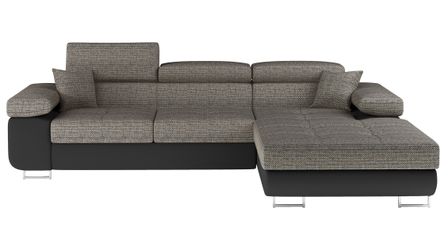 Canapé d’angle convertible KALIZO en tissu côtelé avec coffre, têtières réglables et pieds en acier chromé – 289 cm
