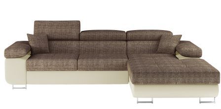 Canapé d’angle convertible KALIZO en tissu côtelé avec coffre, têtières réglables et pieds en acier chromé – 289 cm