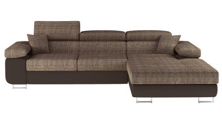 Canapé d’angle convertible KALIZO en tissu côtelé avec coffre, têtières réglables et pieds en acier chromé – 289 cm