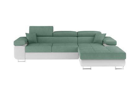 Canapé d’angle convertible KALIZO en tissu côtelé avec coffre, têtières réglables et pieds en acier chromé – 289 cm