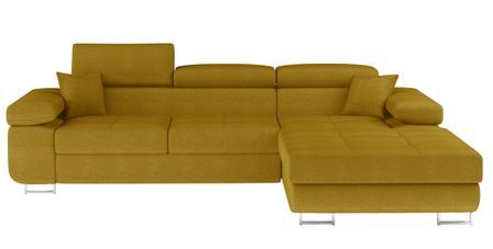 Canapé d’angle convertible KALIZO en tissu côtelé avec coffre, têtières réglables et pieds en acier chromé – 289 cm