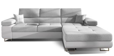 Canapé d’angle convertible KALIZO en tissu côtelé avec coffre, têtières réglables et pieds en acier chromé – 289 cm