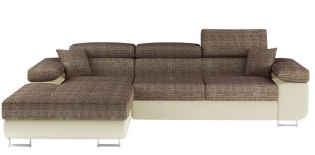 Canapé d’angle convertible KALIZO en tissu côtelé avec coffre, têtières réglables et pieds en acier chromé – 289 cm