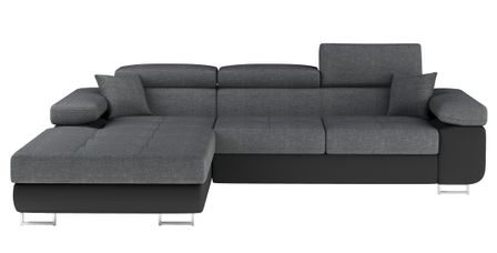 Canapé d’angle convertible KALIZO en tissu côtelé avec coffre, têtières réglables et pieds en acier chromé – 289 cm