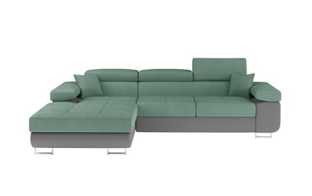 Canapé d’angle convertible KALIZO en tissu côtelé avec coffre, têtières réglables et pieds en acier chromé – 289 cm