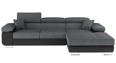 Canapé d’angle convertible KALIZO en tissu côtelé avec coffre, têtières réglables et pieds en acier chromé – 289 cm