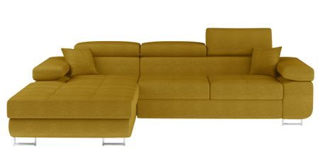 Canapé d’angle convertible KALIZO en tissu côtelé avec coffre, têtières réglables et pieds en acier chromé – 289 cm