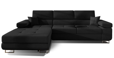Canapé d’angle convertible KALIZO en tissu côtelé avec coffre, têtières réglables et pieds en acier chromé – 289 cm