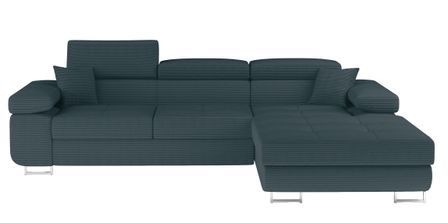 Canapé d’angle convertible KALIZO en tissu côtelé avec coffre, têtières réglables et pieds en acier chromé – 289 cm
