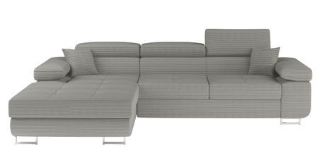 Canapé d’angle convertible KALIZO en tissu côtelé avec coffre, têtières réglables et pieds en acier chromé – 289 cm