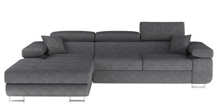 Canapé d’angle convertible KALIZO en velours avec coffre et têtières réglables – 289 cm