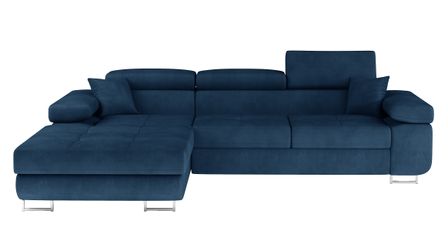 Canapé d’angle convertible KALIZO en velours avec coffre et têtières réglables – 289 cm