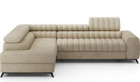 Canapé d’angle convertible KANDO en tissu texturé – 269 cm