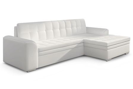 Canapé d’angle convertible KAPONA en simili cuir avec pieds en acier chromé – 275 cm