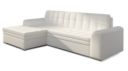 Canapé d’angle convertible KAPONA en simili cuir avec pieds en acier chromé – 275 cm