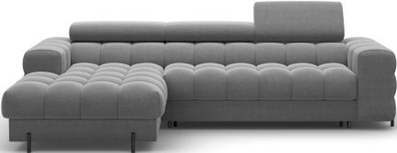 Canapé d’angle convertible KATE en velours avec coffre, têtières réglables et pieds en métal noir – 285 cm