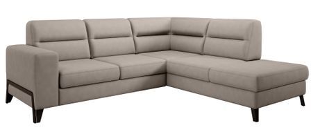 Canapé d’angle convertible KAZAL en tissu avec têtières réglables et pieds en acier noir – 277 cm