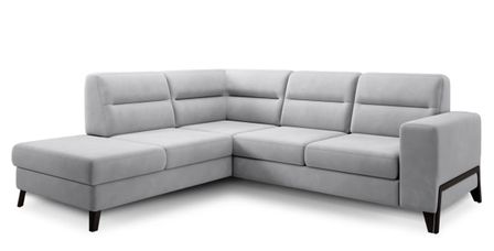 Canapé d’angle convertible KAZAL en tissu avec têtières réglables et pieds en acier noir – 277 cm