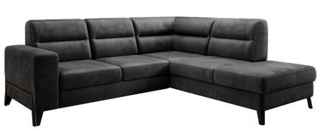 Canapé d’angle convertible KAZAL en velours avec dossiers réglables et pieds en acier noir – 277 cm