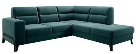 Canapé d’angle convertible KAZAL en velours avec dossiers réglables et pieds en acier noir – 277 cm