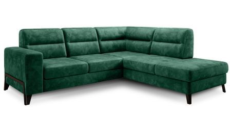 Canapé d’angle convertible KAZAL en velours avec dossiers réglables et pieds en acier noir – 277 cm