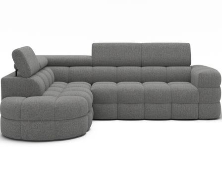Canapé d'angle convertible KIMA en tissu bouclette avec coffre et appuie-têtes réglables