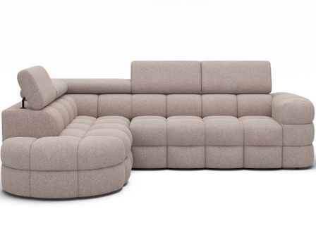 Canapé d'angle convertible KIMA en tissu bouclette avec coffre et appuie-têtes réglables