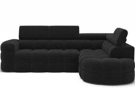 Canapé d'angle convertible KIMA en tissu bouclette avec coffre et appuie-têtes réglables