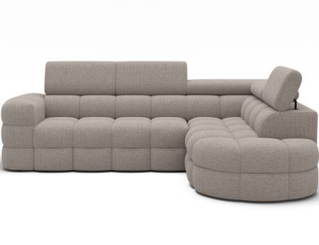 Canapé d'angle convertible KIMA en tissu bouclette avec coffre et appuie-têtes réglables