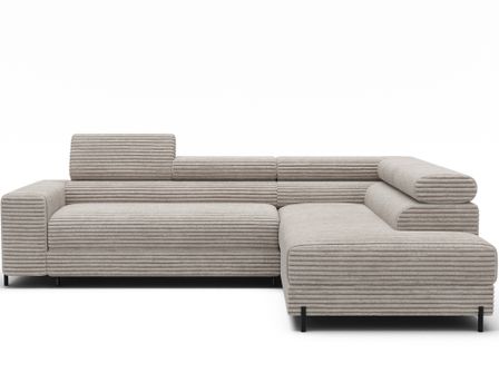 Canapé d’angle convertible KOLEZO en tissu côtelé avec coffre et têtières réglables – 274 cm