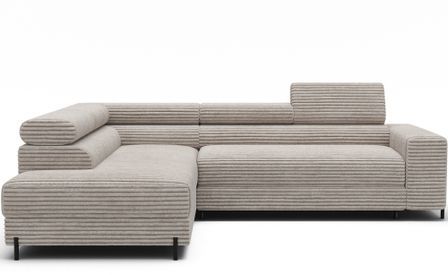 Canapé d’angle convertible KOLEZO en tissu côtelé avec coffre et têtières réglables – 274 cm