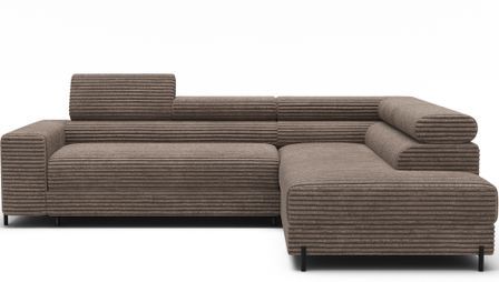 Canapé d’angle convertible KOLEZO en tissu côtelé avec coffre et têtières réglables – 274 cm