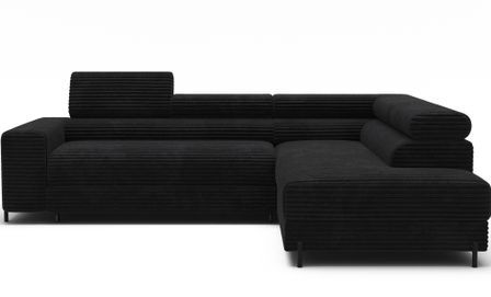 Canapé d’angle convertible KOLEZO en tissu côtelé avec coffre et têtières réglables – 274 cm