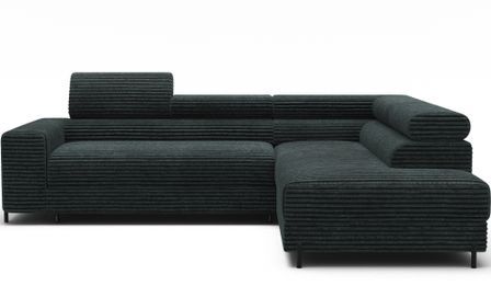 Canapé d’angle convertible KOLEZO en tissu côtelé avec coffre et têtières réglables – 274 cm