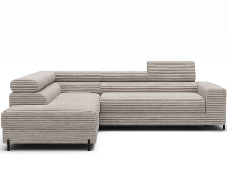 Canapé d’angle convertible KOLEZO en tissu côtelé avec coffre et têtières réglables – 274 cm