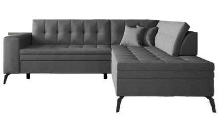 Canapé d’angle convertible LARRY en simili cuir avec pieds en acier noir – 260 cm