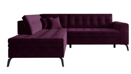 Canapé d’angle convertible LARRY en velours avec pieds en acier noir – 260 cm