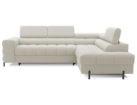 Canapé d’angle convertible LUCCINO en tissu avec coffre, têtières réglables et pieds en métal noir – 276 cm