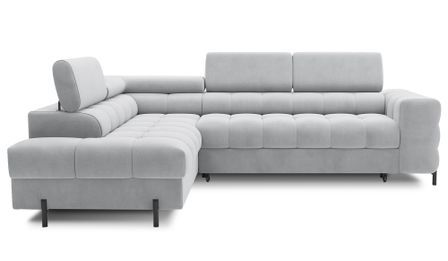 Canapé d’angle convertible LUCCINO en tissu avec coffre, têtières réglables et pieds en métal noir – 276 cm