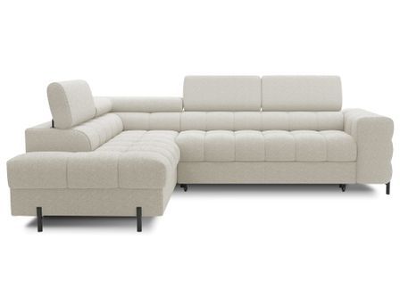 Canapé d’angle convertible LUCCINO en tissu avec coffre, têtières réglables et pieds en métal noir – 276 cm