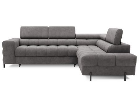 Canapé d’angle convertible LUCCINO en tissu avec coffre, têtières réglables et pieds en métal noir – 276 cm