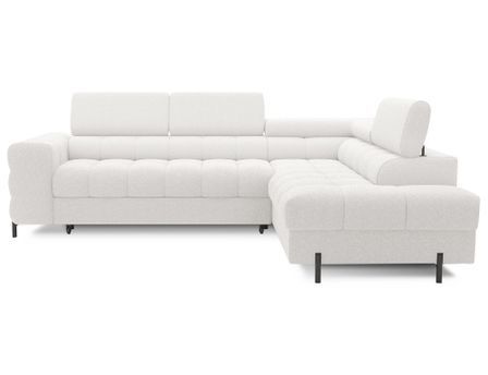 Canapé d’angle convertible LUCCINO en tissu avec coffre, têtières réglables et pieds en métal noir – 276 cm