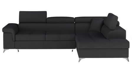 Canapé d’angle convertible MARIDO en tissu avec coffre et têtières réglables – 275 cm